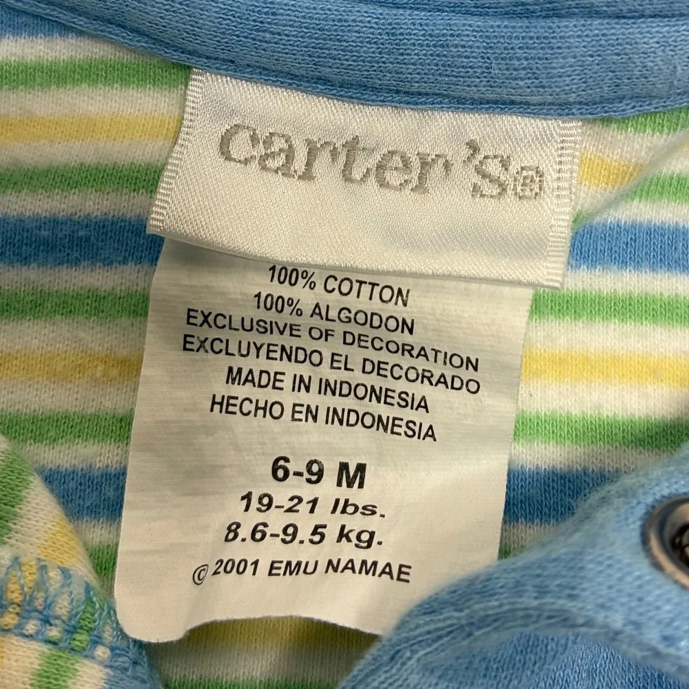 Vintage Carter's Baby 6-9M Footed Sleeper Blue Striped Lion Snap Romper